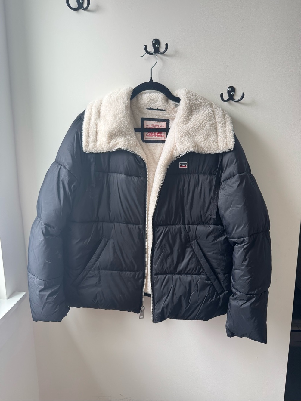 Levi's Black Puffer Jacket with Cream Sherpa Lining
